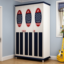 Childrens wardrobe Boys storage large wardrobe Mediterranean solid wood youth environmental protection three-door push-pull wardrobe assembly