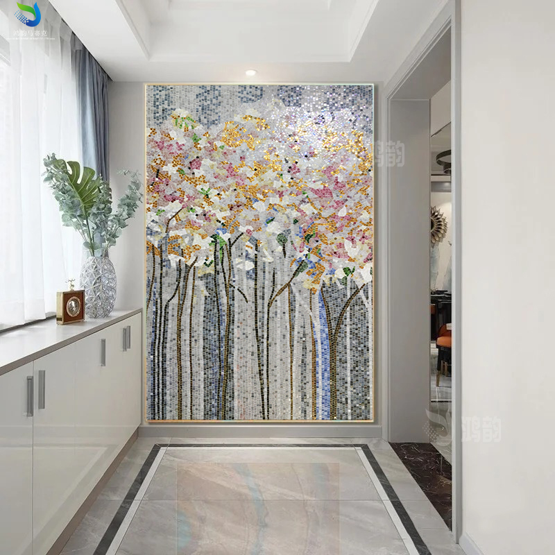 Simple modern glass mosaic background wall porch decorative painting powder room art parquet tile wall sticker puzzle