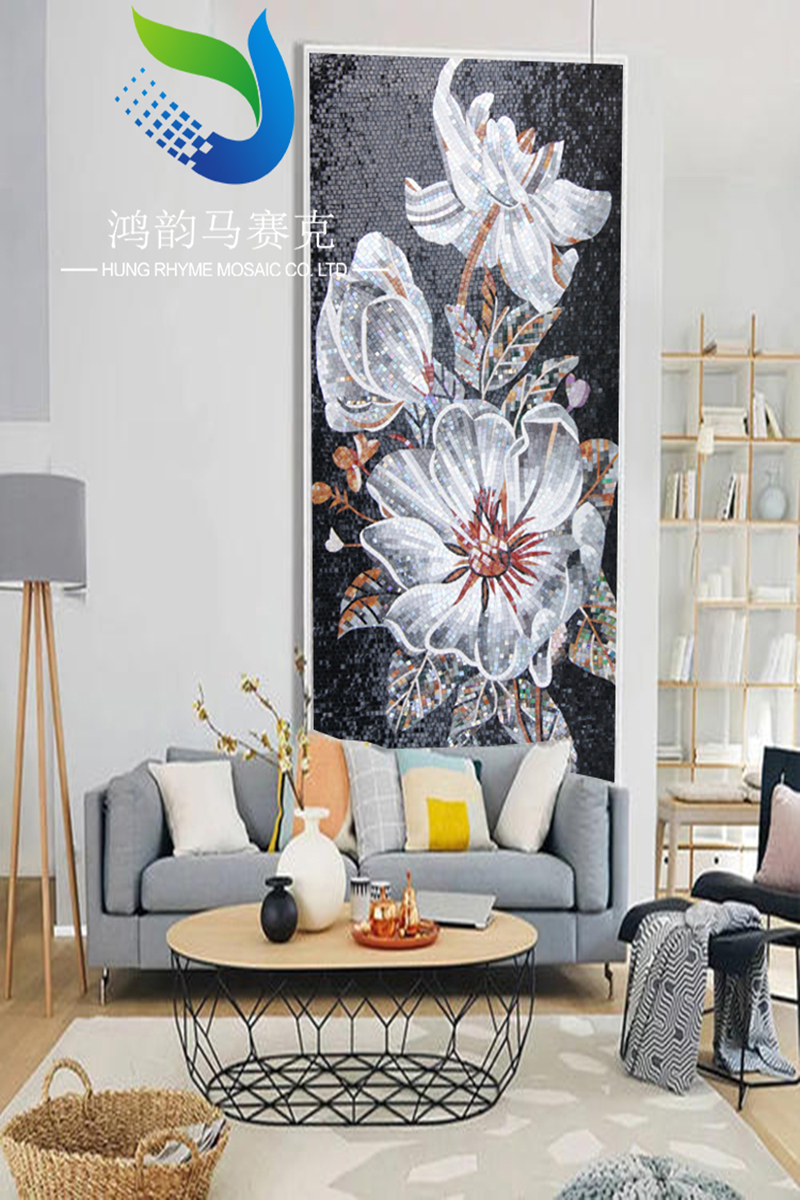 Auspicious Flower Glass Mosaic Background Wall Crystal Puzzle Cut Drawing Living Room Bedroom Genguan Aisle Decoration Painting Tile-Taobao