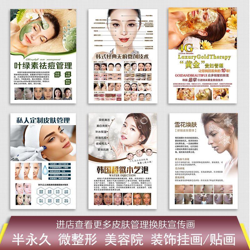 Beauty salon decoration paintings hanging paintings of microplastic wall skin glossy skin management semi-permanent skin management poster
