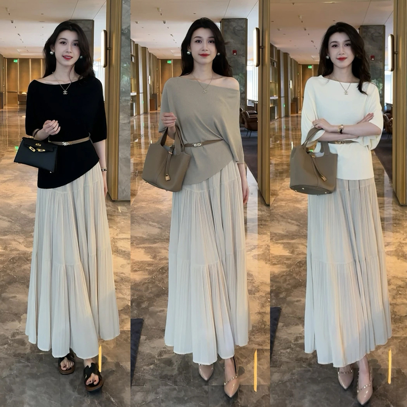 Gauze Skirt, Light Luxury and High-End Long Skirt, 2026 Trendy New Summer Style, Drapey Pleated Skirt, A-Line Umbrella Skirt