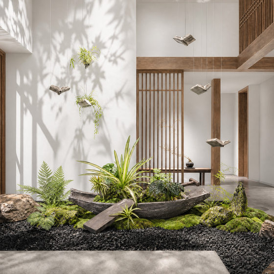 Simulated paddle green plant landscaping wabi-sabi style hotel shopping mall window decoration floor-standing fiberglass plant landscape ornaments