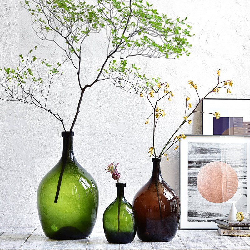 Nordic minimalist large belly bottle Home Living room Prototype Room Hotel Decoration Transparent Large Glass Vase Water Pewter