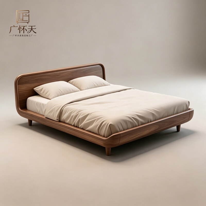 New Chinese-Style North American Black Walnut Solid Wood Bed 1.8m Double Bed Modern Minimalist 1.5m Queen Bed for Home Use with Mortise and Tenon Joints
