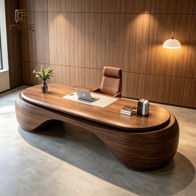 Curved Design, High-End Modern Solid Wood Office Desk, Executive Desk, 2026 New Model, High-End and Elegant Ceo Desk Curved Design, High-End Modern Solid Wood Office Desk, Executive Desk, 2026 New Model, High-End and Elegant Ceo Desk