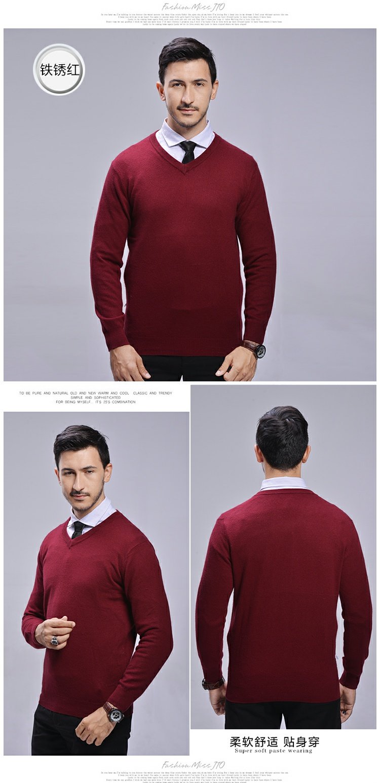 Áo len cashmere mùa thu và nam cổ chữ V 100% áo len cashmere nguyên chất làm dày đầu áo len cổ chữ V trẻ trung tăng áo len bomber nam