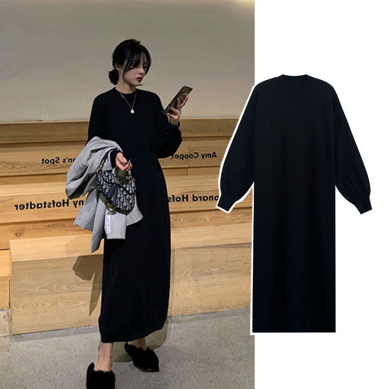 Plus Size Women's Clothing for Chubby Girls, Slimming and Body-Covering Sweater Dress, Fat mm 100kg Versatile Long Knitted Base Shirt