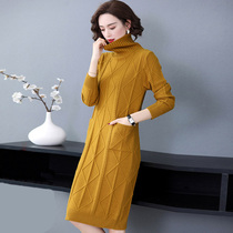 Turtleneck sweater womens long base shirt 2021 autumn and winter New Foreign style loose padded long knee sweater skirt