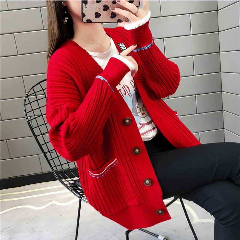 Knitted cardigan sweater short coat female 2021 new item net red lazy wind loose 28 months knitted cardigan