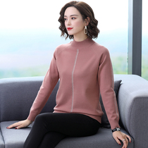 Half high neck sweater women loose wear 2021 autumn and winter New pullover sweater plus velvet thick long sleeve base shirt