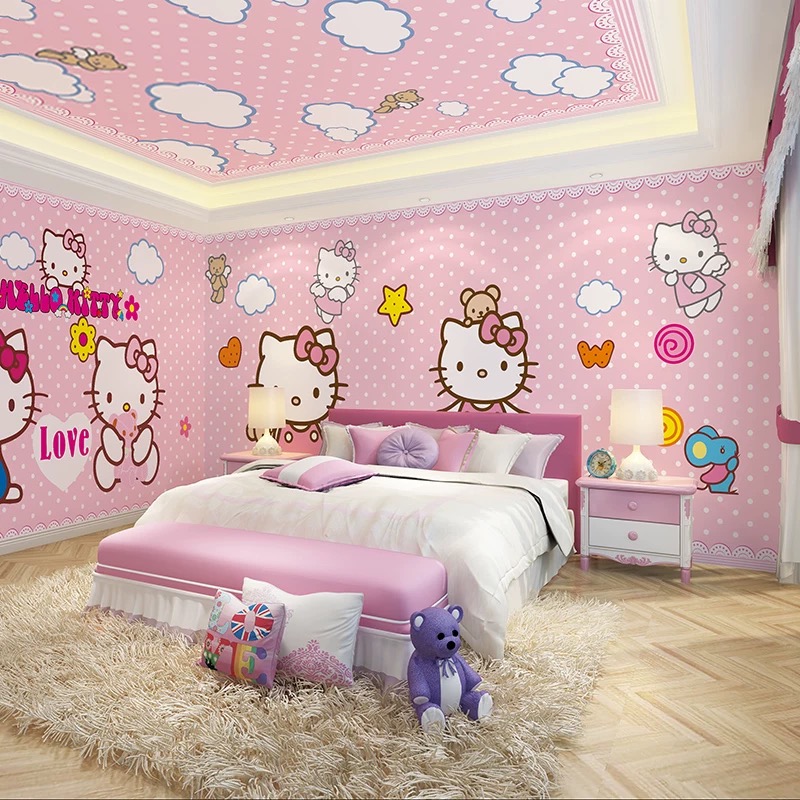 KT Cat Cartoon Girl Children's Room Bamboo Wood Fiber Wall Panel Unicorn Pink Princess Bed Fast Panel