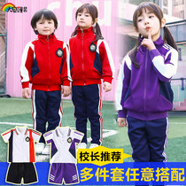 Elementary School Uniforms Spring Autumn Suit for men and women Childrens kindergarten Garden uniforms short sleeves Three sets purple 1st grade class clothes