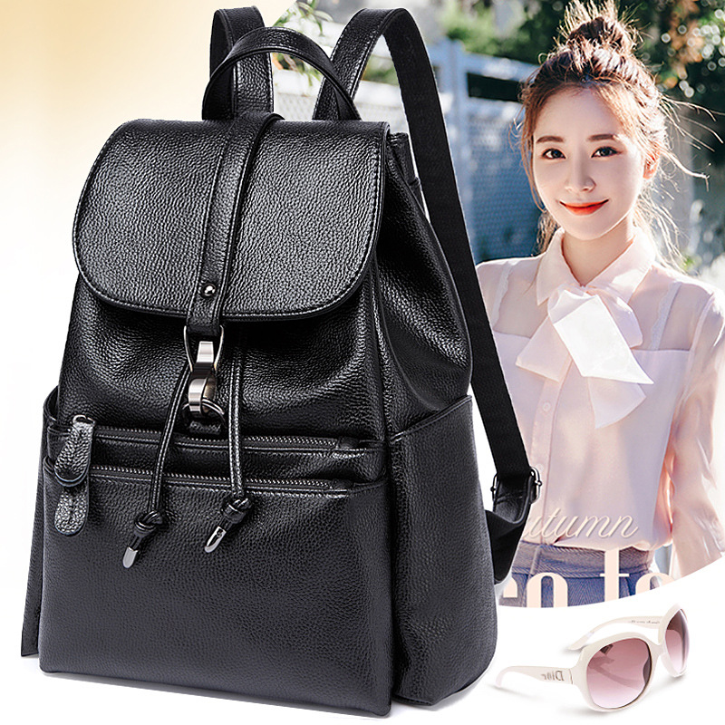 French ITCFASHONK all-match trendy fashion women's bag backpack student backpack multi-functional cowhide