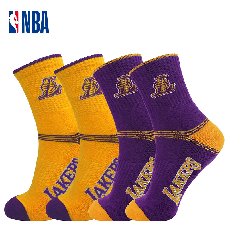 Nba Lakers Basketball Socks Men's Casual Towel Bottom Thickeneded Mid-Tube Cotton Breathable Fitness Running Sports Socks