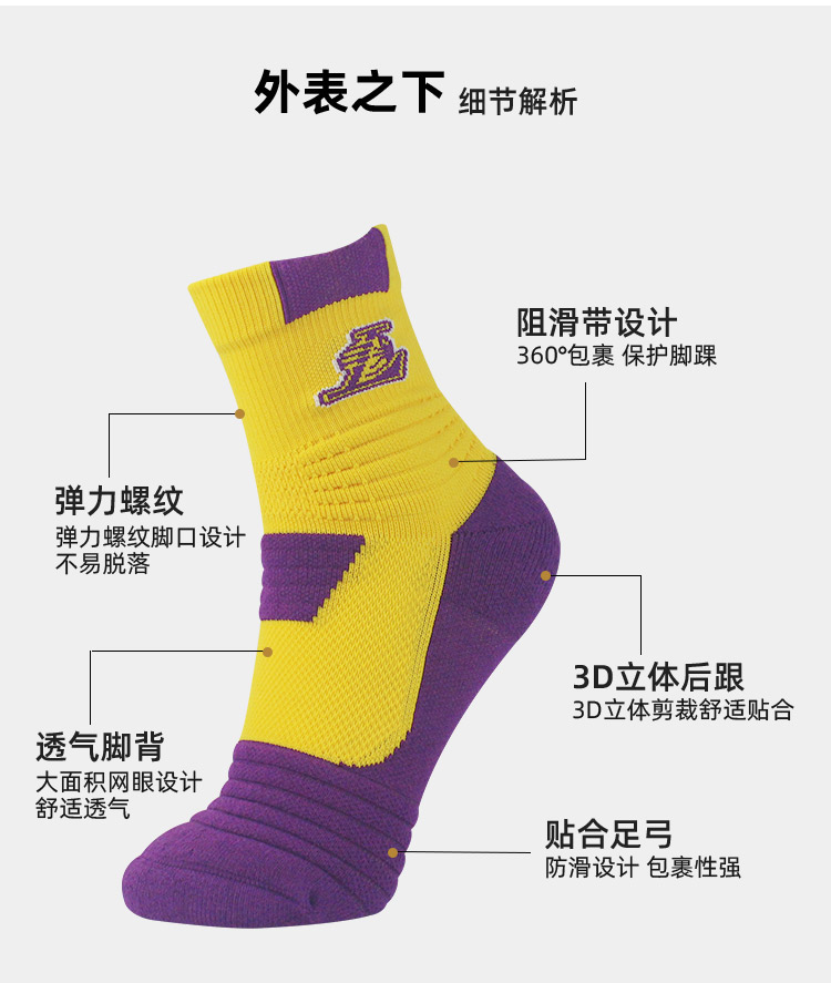 NBA 专业减震 男士中筒运动篮球袜 2双 图12