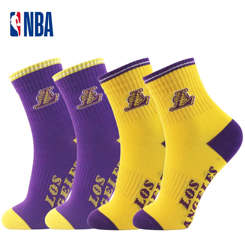 Nba Student Socks for Boys and Girls, Large Kidsren's Casual Sports Socks, Mid-Tube Cotton Running Basketball Socks, Lakers' Basketball Net
