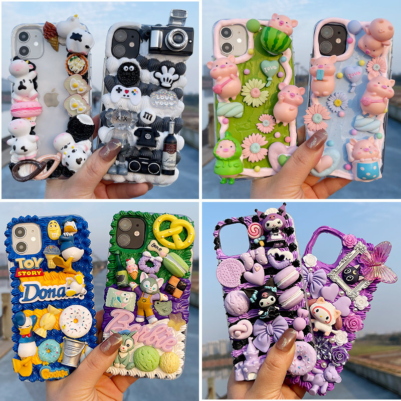 Cream glue mobile phone case diy material bag net red doll handmade cream food play material set female