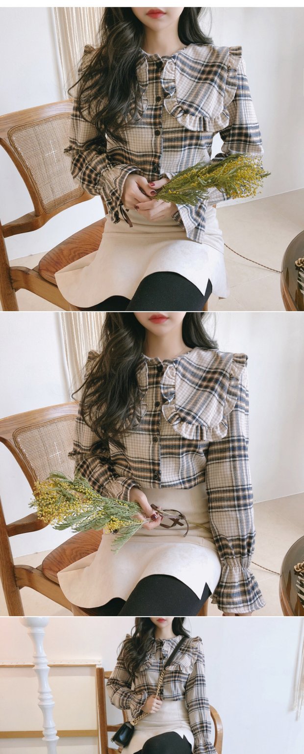Đầu xuân 2018 phiên bản Hàn Quốc của gió đại học mới thả rông mộc mạc tai kẻ sọc dài tay áo sơ mi nữ sinh viên áo sơ mi nữ kiểu