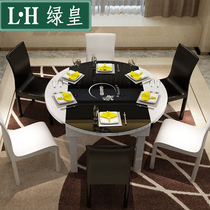 Tempered glass folding table with telescopic dining table small family type home modern simple and versatile solid wood 6 people round