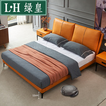 Nordic Leather Bed Double Bed REAL LEATHER BED 1 8 m 1 5 SOLID WOOD MASTER BEDROOM MODERN MINIMA SMALL HOUSEHOLD TYPE SOFT BED