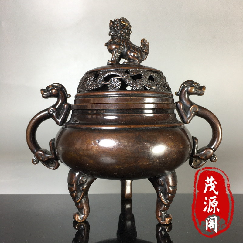 铜器  香炉  三足象耳三面狮头香炉 香道具  工艺品  美术品  摆件 铜器 香炉 三足象耳三面狮头香炉 香道具 工艺品 美术品 摆件 铜