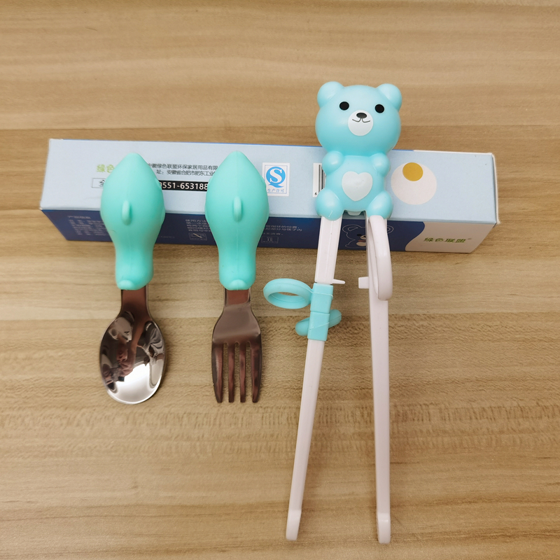 Small baby silicone short handle spoon fork Learn to eat spoon stainless steel baby cutlery training spoonful spoon one year old-Taobao