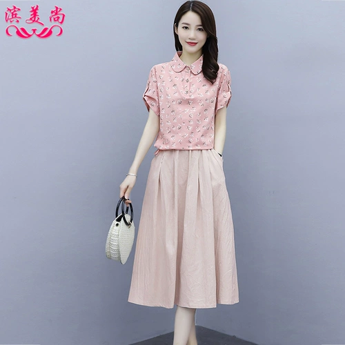 Комплект для матери для отдыха, юбка, летняя модная летняя одежда, из хлопка и льна, в западном стиле