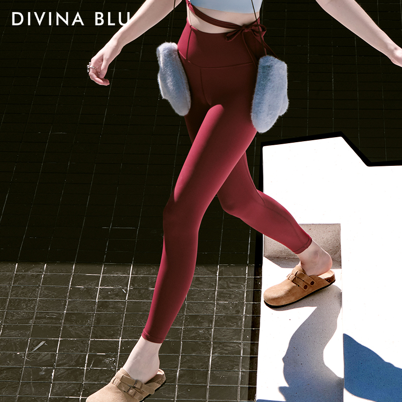 Divina Blu Divinga Nine-Point Yoga Pants for Women, High-Waisted, Tight-Fitting, Butt-Lifting, Pilates, Sports, Fitness