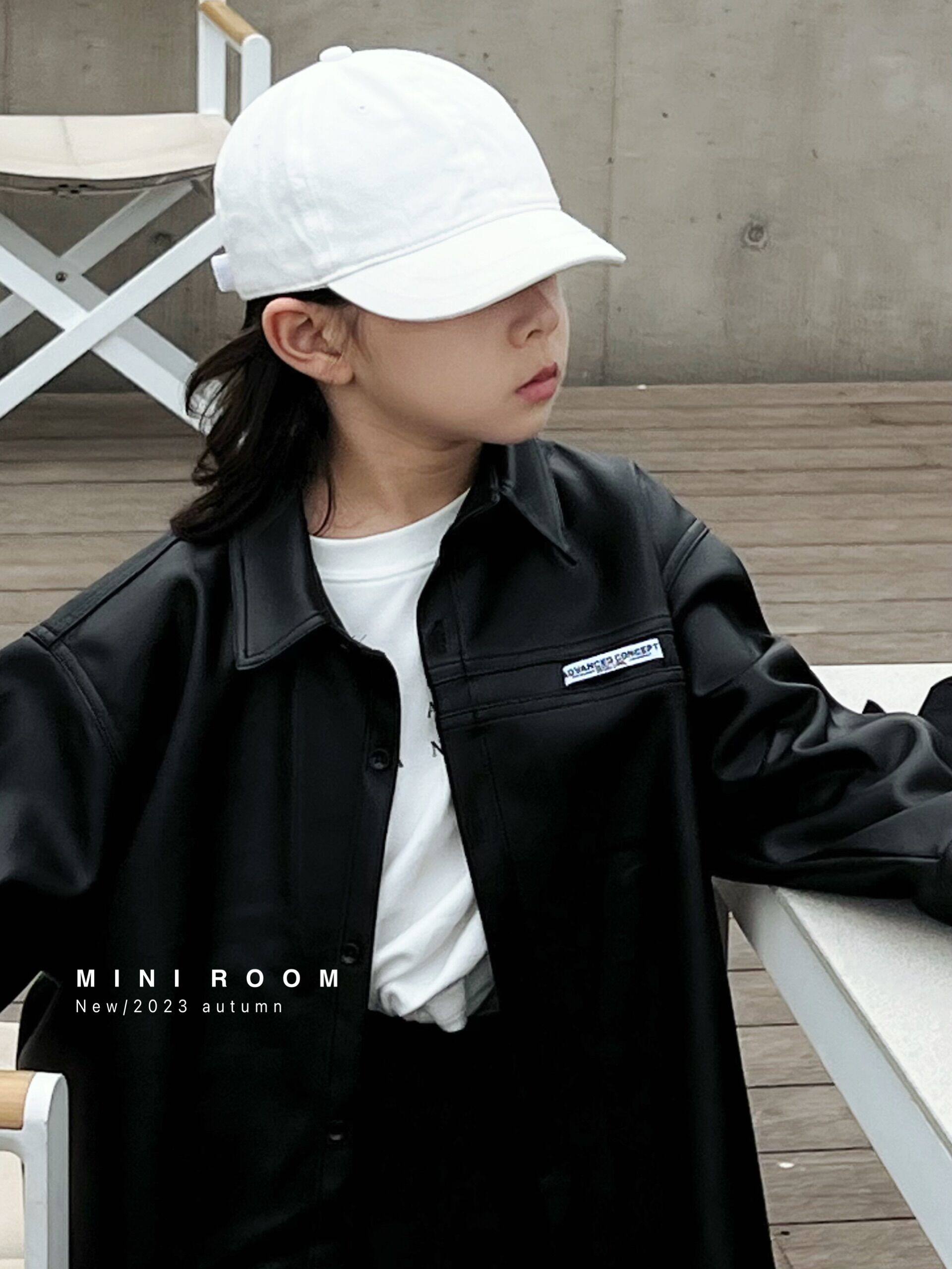 Boy's leather clothes autumn style 2023 Korean children clothes children foreign air soft loose pure color pu leather shirt handsome gas jacket-Taobao