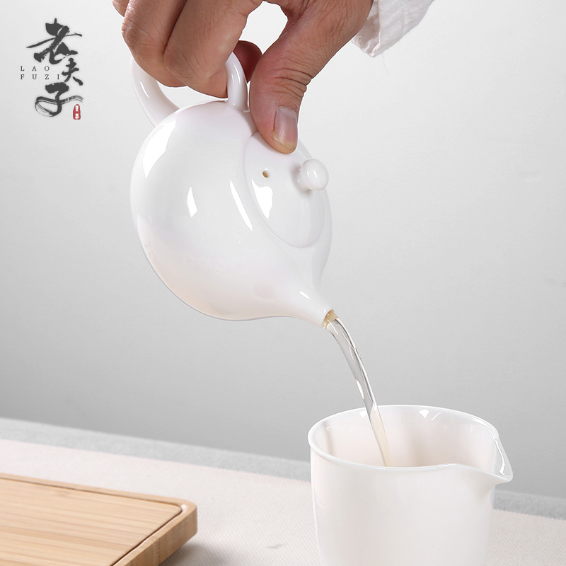 The professor dehua white porcelain teapot household contracted kung fu tea set ceramic single pot of suet jade mini tea