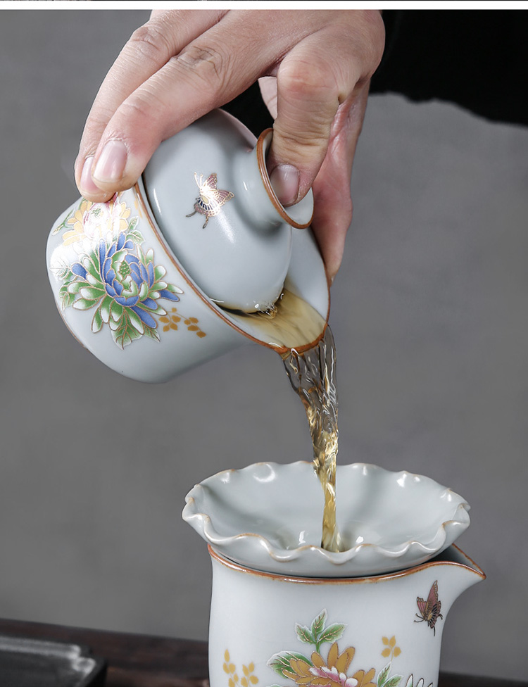 The professor steak spend three to tureen kung fu tea set ceramic tea cup manual household size hand grasp pot of tea bowl