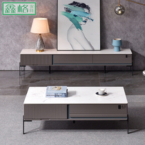 Rock board tea table TV cabinet combination set modern simple small apartment marble tea table telescopic solid wood floor cabinet