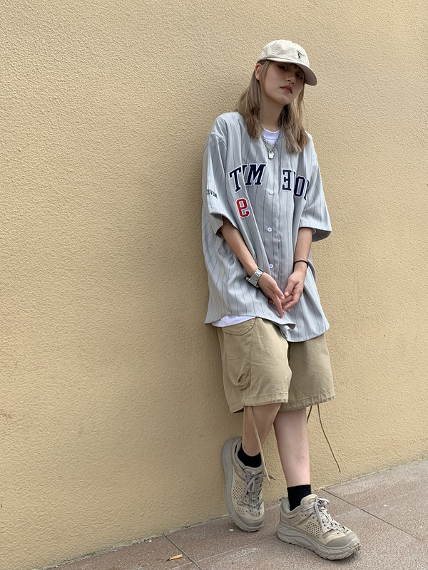 Japanese Street Style American Retro Baseball Short-Sleeve Shirt for Men and Women, Loose Hip-Hop Cardigan Shirt, Trendy Jacket
