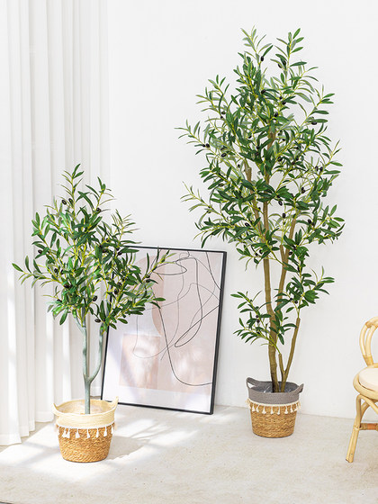 Nordic Artificial Green Plant Olive Tree Indoor Living Room Floor-Standing Bonsai Clothing Store Window Decoration Landscaping Large Fake Green Plant