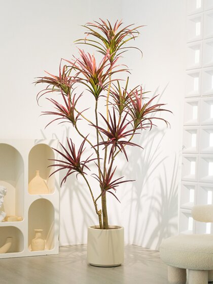 Nordic ins Style Artificial Green Plant Dragon Blood Tree Millennium Tree Fake Green Plant Potted Multi-Head Indoor Floor Decoration for Living Room