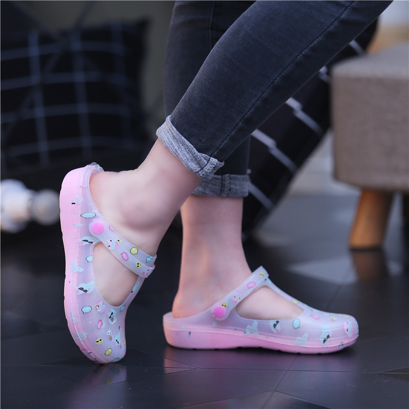 Buy 2020 new Mary Jane Floral jelly shoes women's summer beach hole