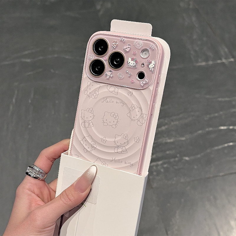 Suitable for Apple 17 Pro Max Phone Case, New 2026 Full-Screen Line Art Kitten iPhone 16 Pro Max Magnetic Wave Effect, 15 Seconds to Enlarge Window, 17 High-End Pink Full-Cover Case for Women