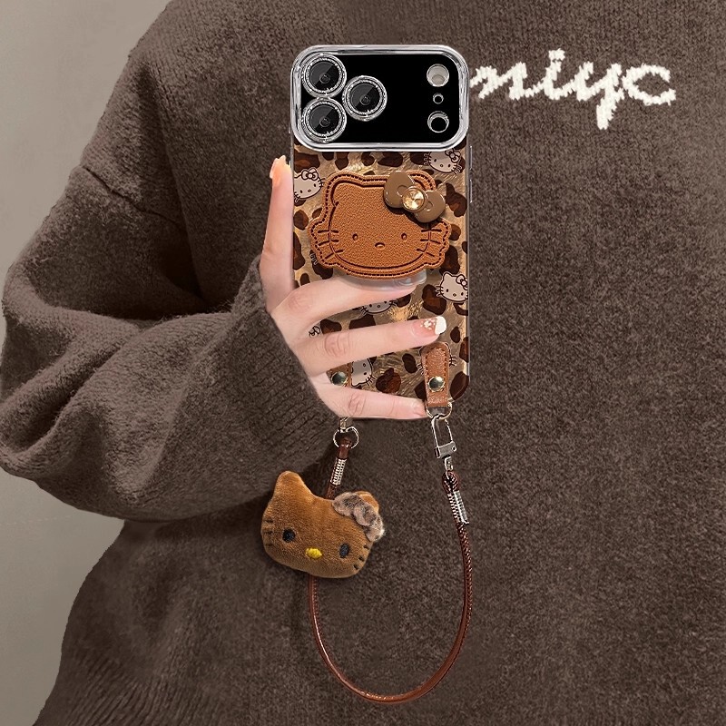 Suitable for Apple 17 Pro Max Phone Case, New 2026 Full-Screen Cat Stand with Lanyard, iPhone 16 Pro, Melard 15 Plus Full-Cover Lens Film, 14 Glacier Pattern Leopard Print, 13 Cartoon Cute