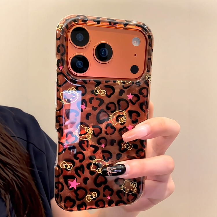 Suitable for Apple 17 Pro Max Phone Case, New 2026 Korean Style, ins Trendy Leopard Print Cartoon Cat iPhone 16 Pro Super Cute 14 13 Girly Style 15 Adorable Full-Cover Double-Layer Protective Case