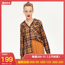 UR2021 spring new youth women casual color pattern check lapel lapel lapel shirt YL30S2BE2000