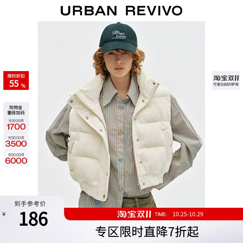 Ur2026 New Winter Style Women's Casual Buttoned High Stand Collar Short Sleeveless Vest Cotton Jacket Uyy160063+