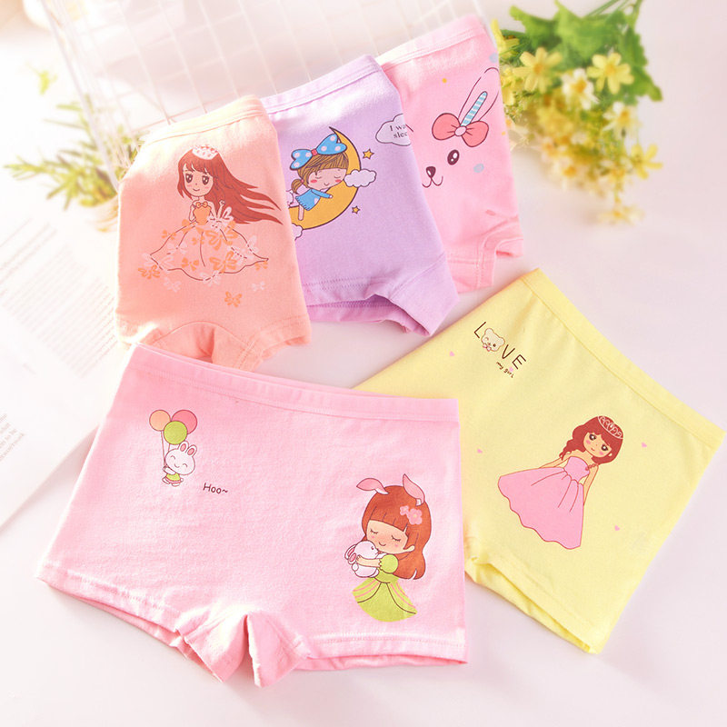 (5 Dress) Pure Cotton Children's Underwear Girl Full Cotton Flat Corner Baby Girl Four-corner Triangle Shorts