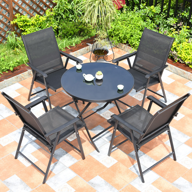 Outdoor folding tables and chairs combined stalls household garden garden balcony outdoor casual milk tea shop table chair