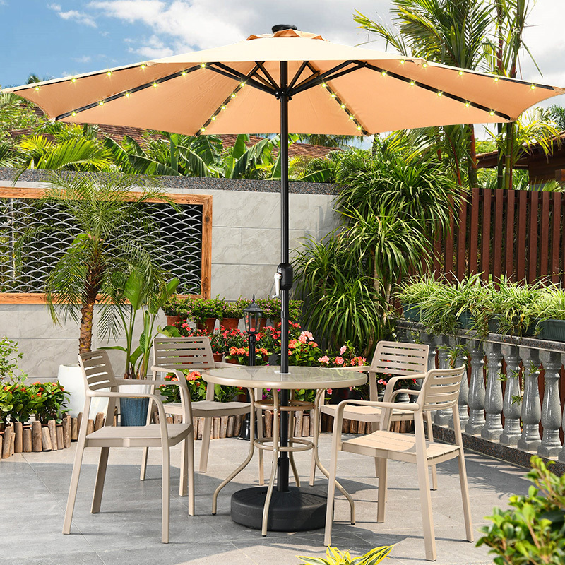 Mojia Outdoor Table and Chair Set with Umbrella, Courtyard Garden Open-Air Milk Tea Leisure Set, Outdoor Sunshade Umbrella with Center Pole