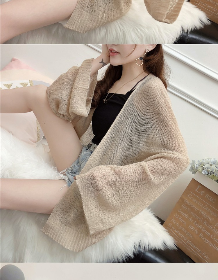 Áo len mỏng điều hòa không khí áo len openwork mùa hè nữ phiên bản Hàn Quốc của học sinh lỏng lẻo gió lười đoạn ngắn áo chống nắng áo cardigan