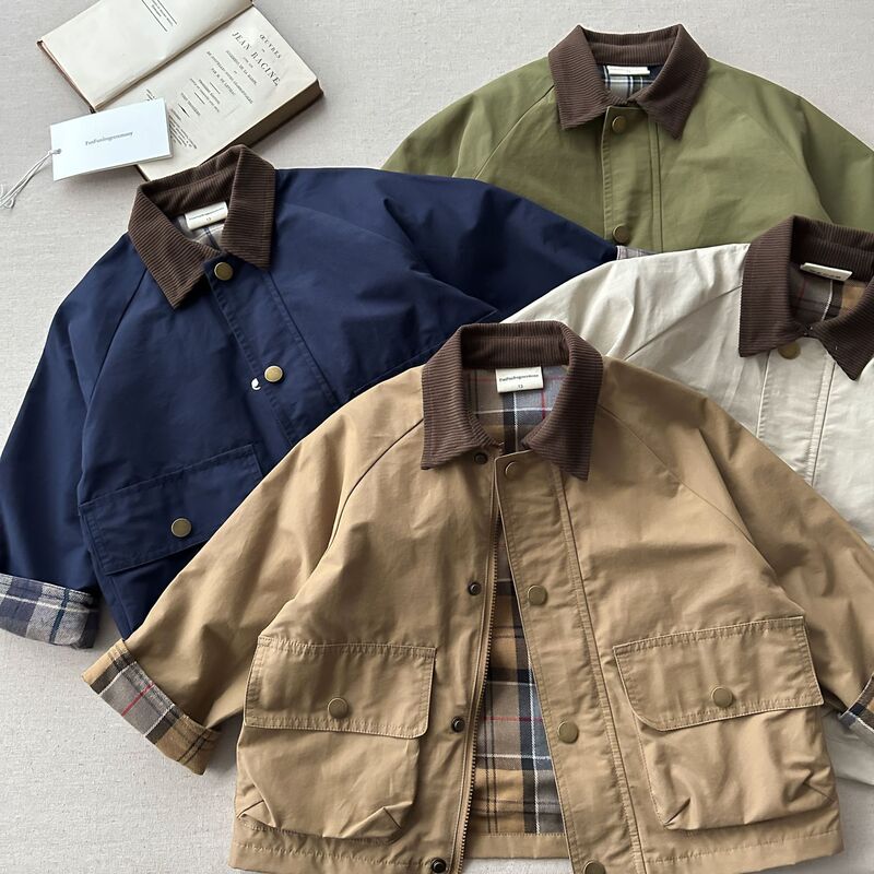 Japanese Children's Jacket 2026 Spring and Autumn New Style Boys and Girls Trendy Plaid Casual Jacket Stylish Trench Coat Children's Clothing