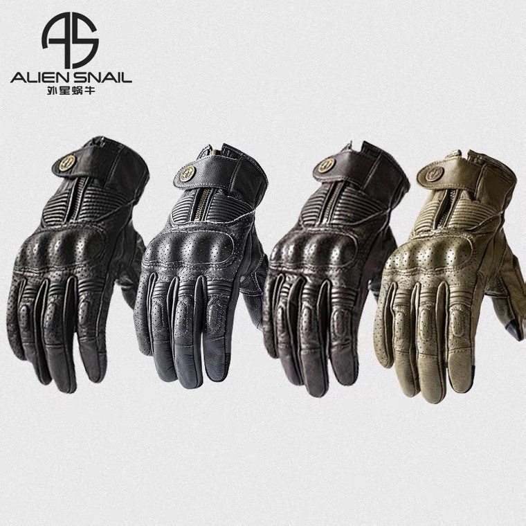 Alien Snail Locomotive Gloves v8 Sheep Leather Retro Locomotive Rider riding perforated anti-fall Four Seasons breathable