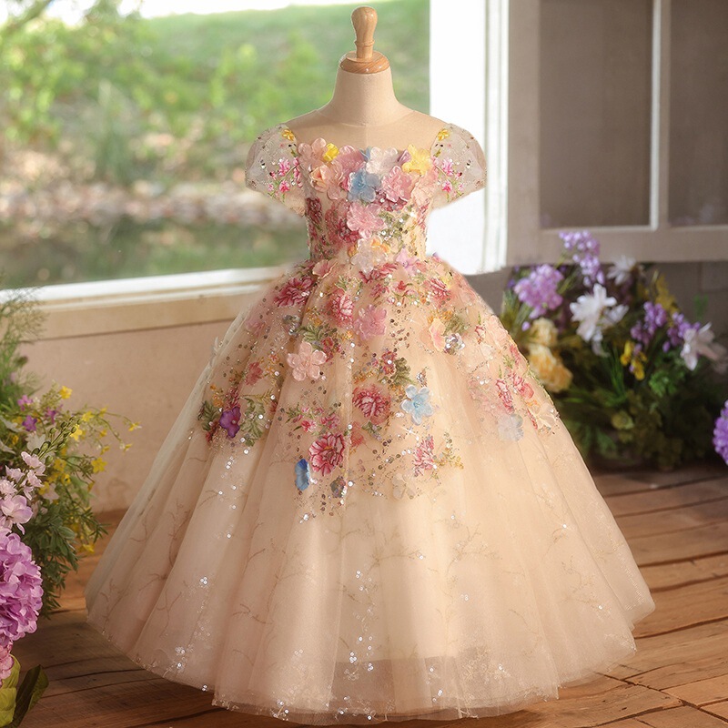 Girls' Classy Floral Dress, Birthday Princess Dress, Flower Girl Dress, Large Size Kidsren's Classy Catwalk Piano Performance Dress Girls' Classy Floral Dress, Birthday Princess Dress, Flower Girl Dress, Large Size Kidsren's Classy Catwalk Piano Performance Dress