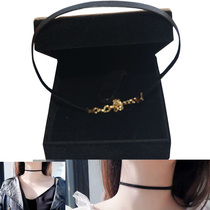  True sheepskin necklace Pendant rope necklace Leather rope Clavicle chain Short neck jewelry Neck strap Black necklace collar