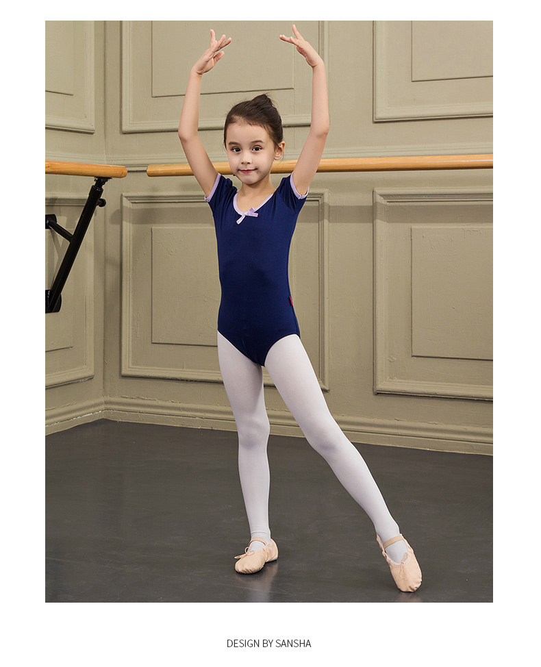 Sansha France Quần áo tập thể dục trẻ em Sansha tay ngắn múa ba lê nhảy jumpsuit nơ thắt nơ - Khiêu vũ / Thể dục nhịp điệu / Thể dục dụng cụ giày múa ballet mũi cứng